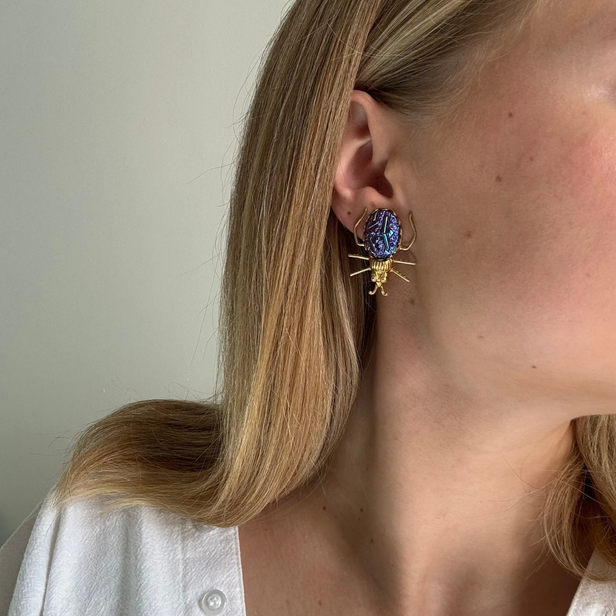 BEETLE EARRINGS - IRIDESCENT AMETHYST
