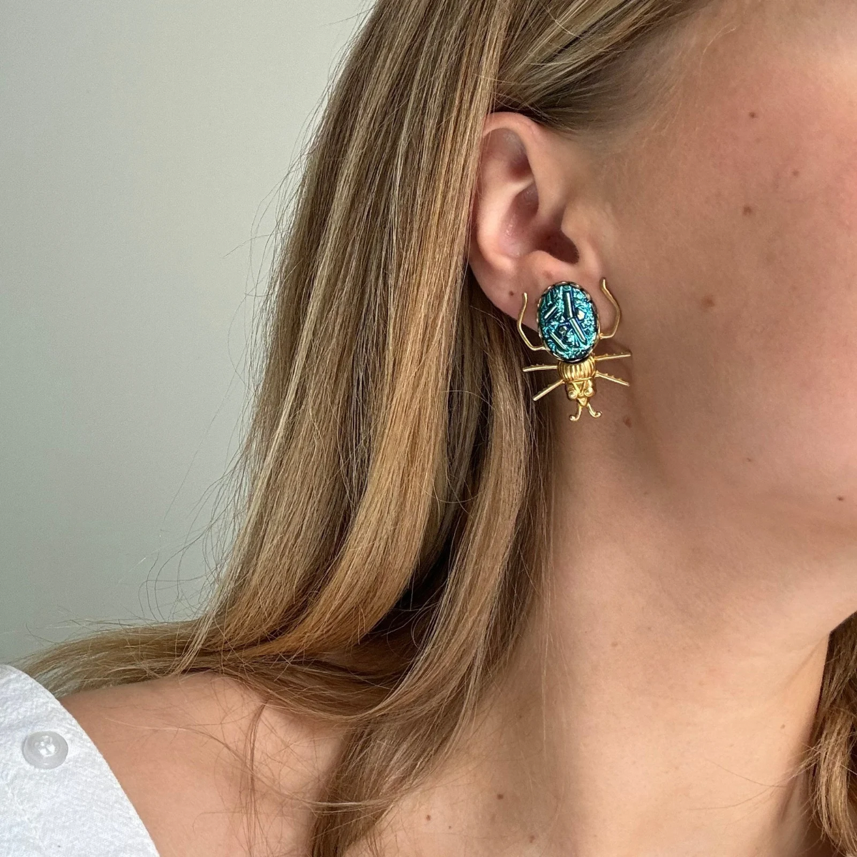 BEETLE EARRINGS - IRIDESCENT BLUE