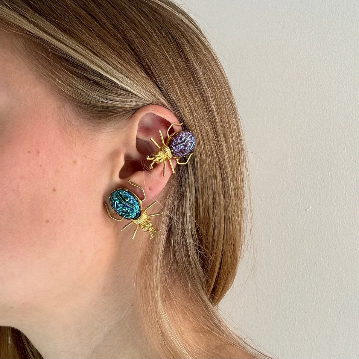 BEETLE EARRINGS - IRIDESCENT BLUE