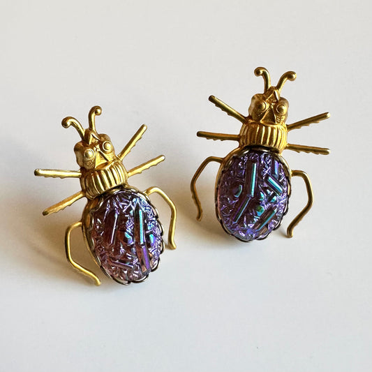 BEETLE EARRINGS - IRIDESCENT AMETHYST